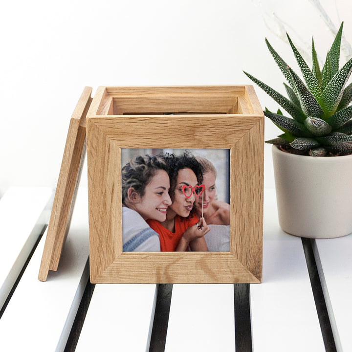 Personalised Oak Photo Cube Keepsake Box