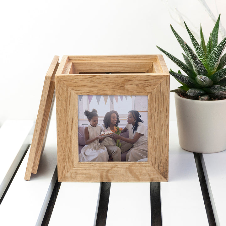 Personalised Oak Photo Cube Keepsake Box