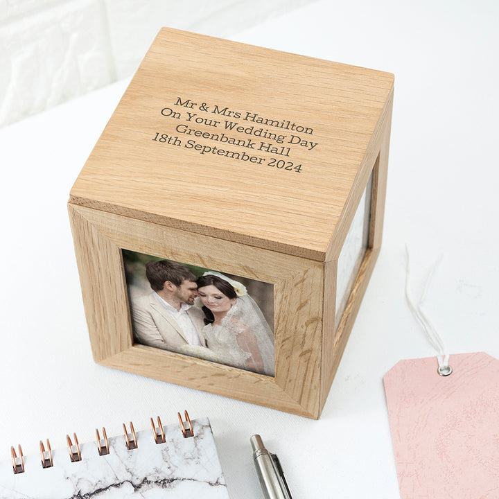 Personalised Oak Photo Cube Keepsake Box