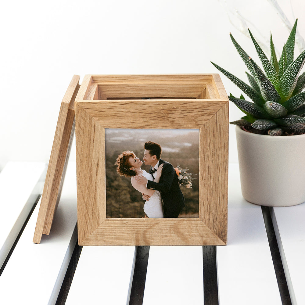 Personalised Oak Photo Cube Keepsake Box