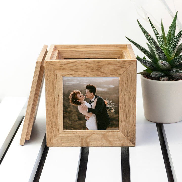 Personalised Oak Photo Cube Keepsake Box