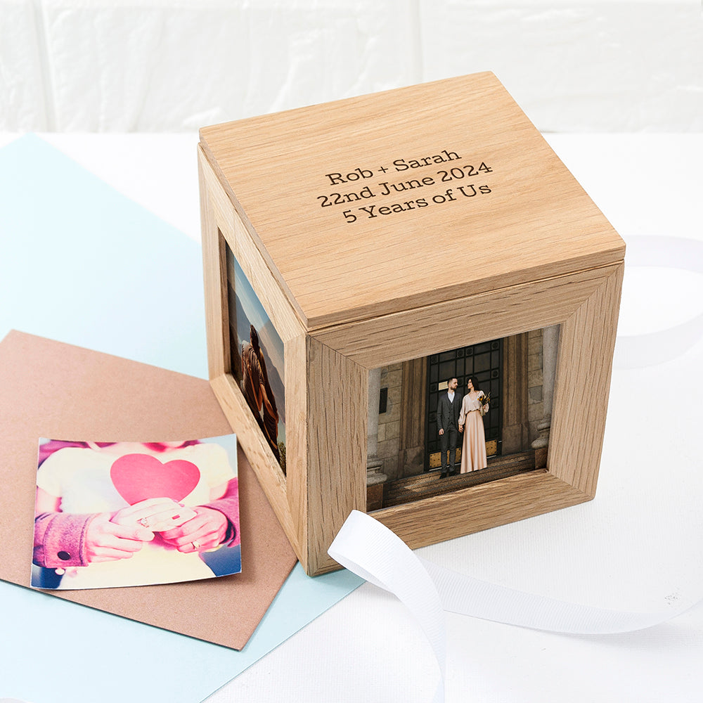 Personalised Oak Photo Cube Keepsake Box