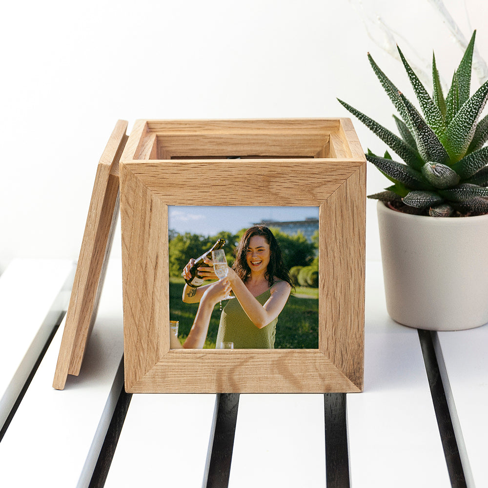 Personalised Oak Photo Cube Keepsake Box