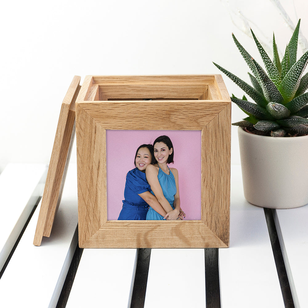 Personalised Oak Photo Cube Keepsake Box – alternative view