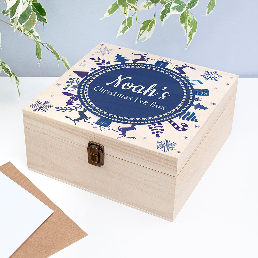 Personalised Square Christmas Eve Box With Snowflake Wreath - Medium, The Personal Shop, personalised gifts