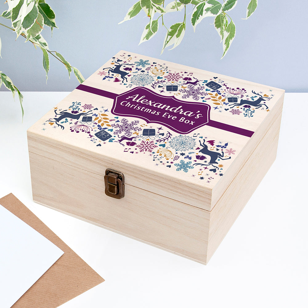 Personalised Traditional Square Christmas Eve Box PURPLE - Medium