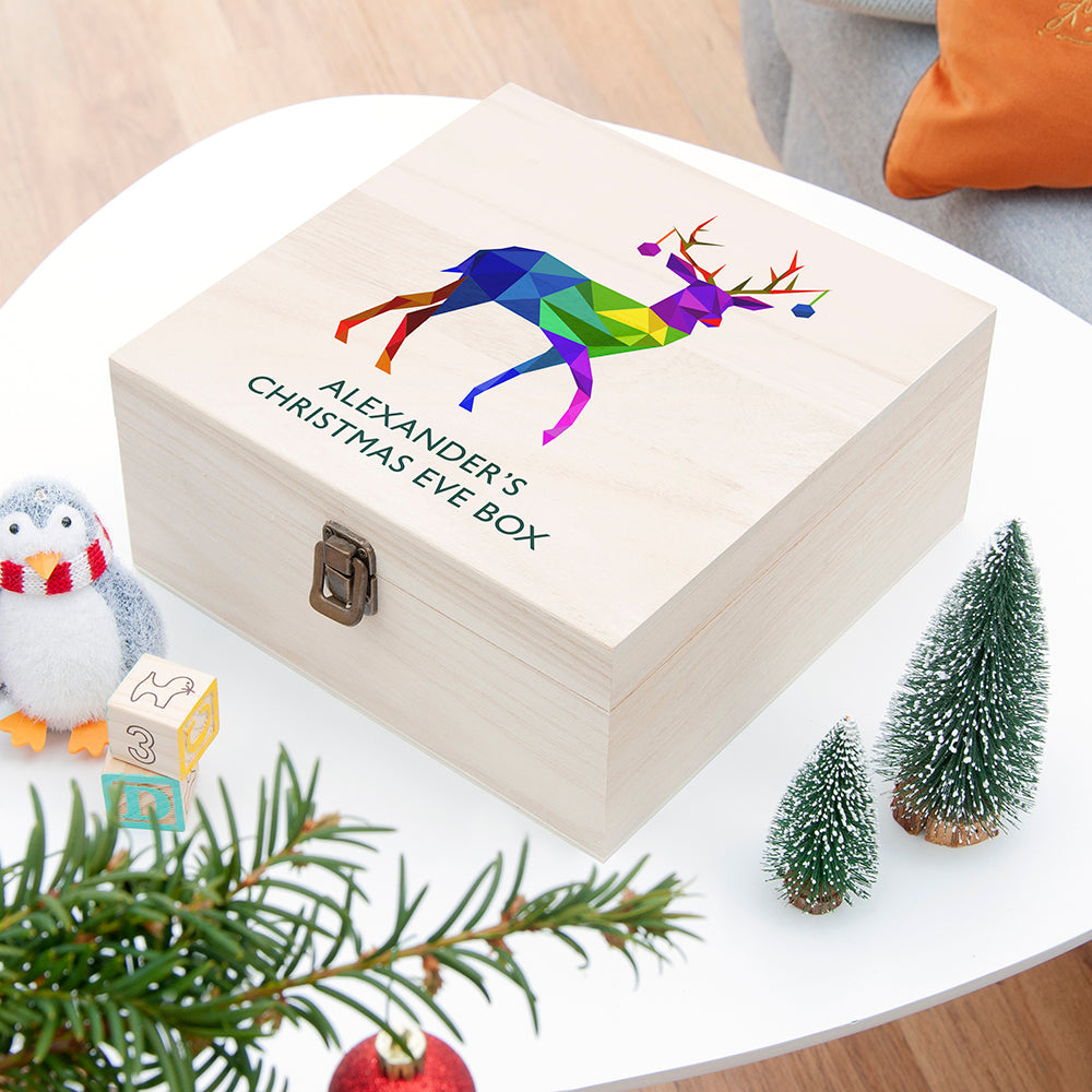 Personalised Geometric Reindeer Christmas Eve Box - Medium, The Personal Shop, personalised gifts