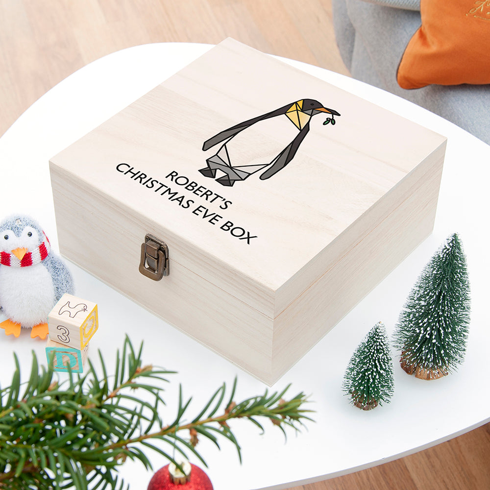 Personalised Geometric Penguin Christmas Eve Box - Medium, The Personal Shop, personalised gifts