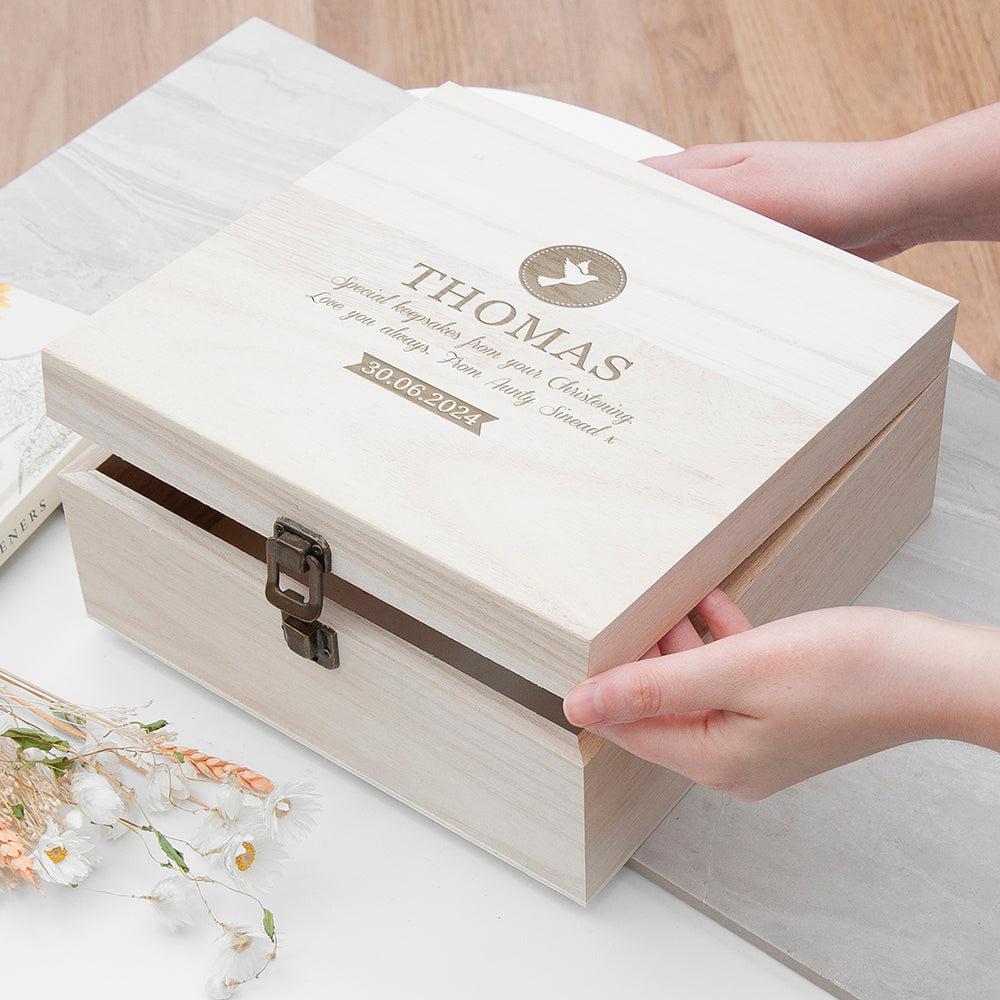 Personalised Christening Memory Box - Dove - Medium