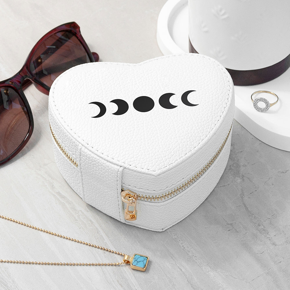 Personalised Lunar Phase White Heart Jewellery Case, The Personal Shop, personalised gifts
