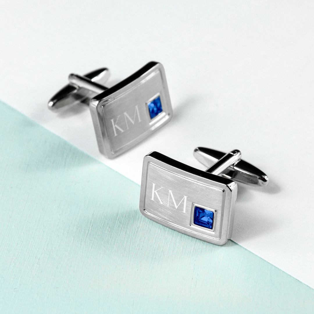 Personalised Rhodium Plated Birthstone Crystal Cufflink Set