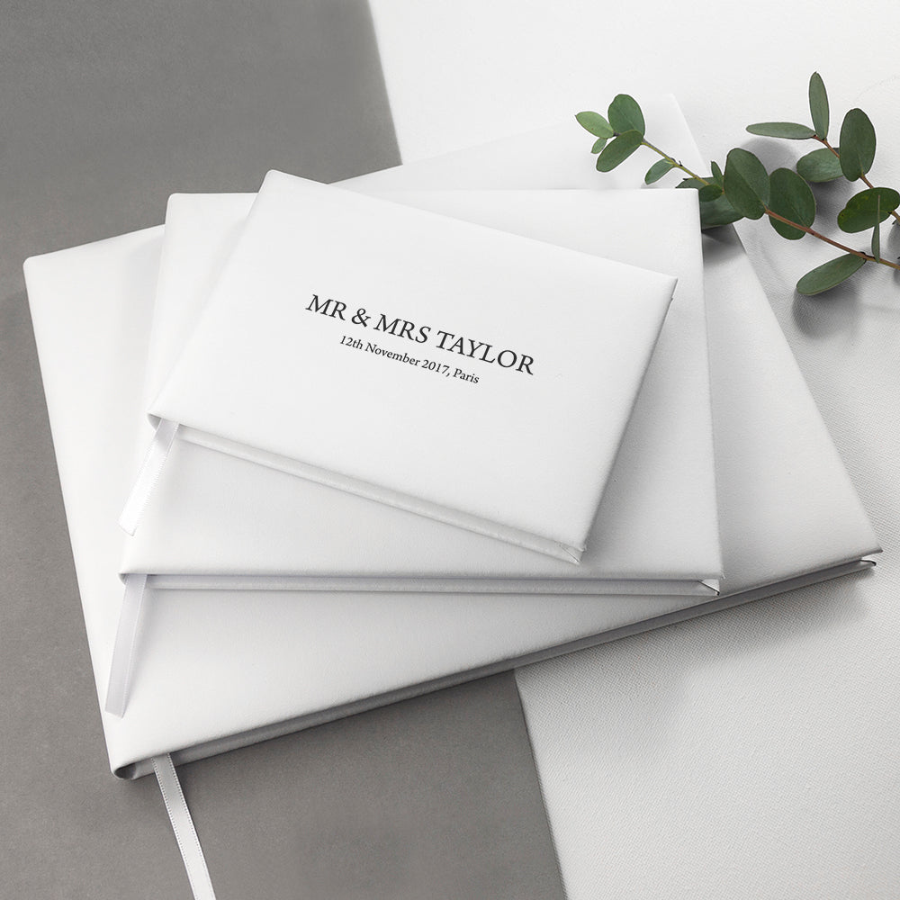 Personalised White Leather Wedding Guest Book