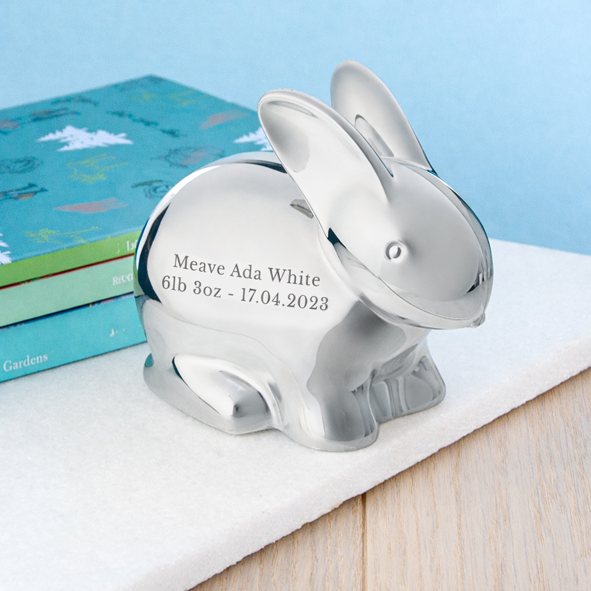 Personalised Silver Plated Rabbit Money Box, The Personal Shop, personalised gifts