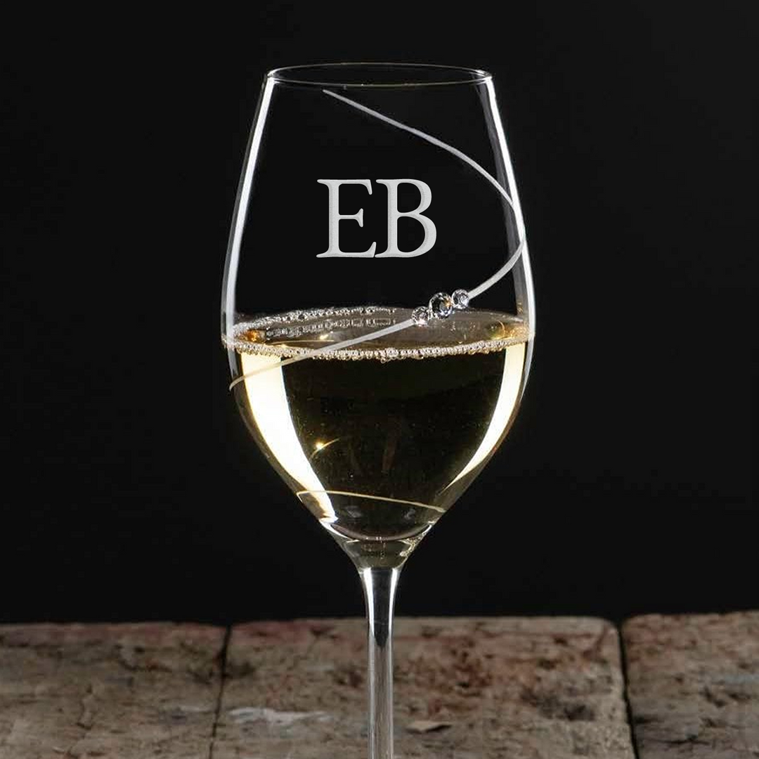 Personalised Monogrammed Cascade Flourish Wine Glass with Swarovski Crystals