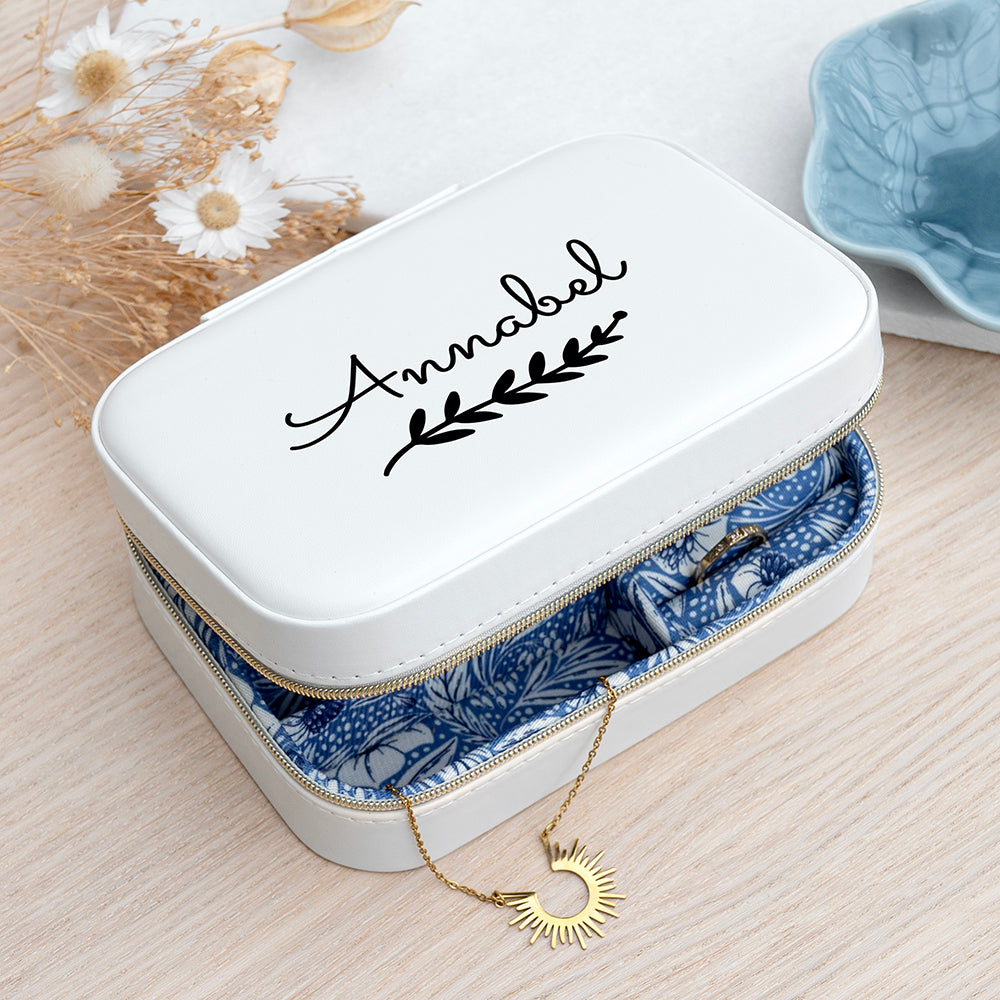 Personalised Luxury White and Blue Floral Garland Jewellery Case, The Personal Shop, personalised gifts