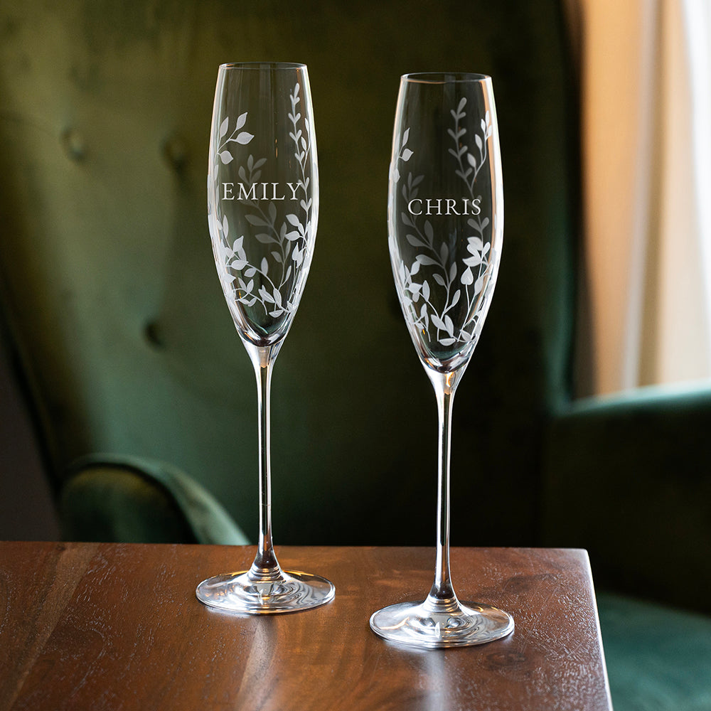 Personalised Botanical Crystal Champagne Flutes (Set of 2)