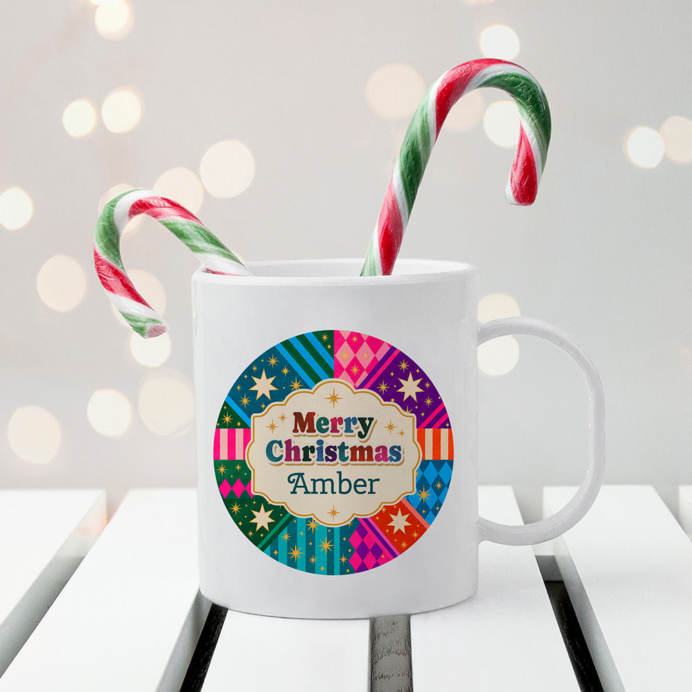 Personalised Colourful Geometric Stars Christmas Mug, The Personal Shop, personalised gifts