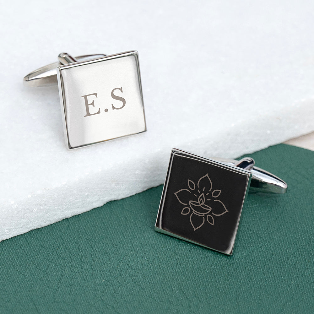Personalised Diwali Silver Plated Square Cufflinks, The Personal Shop, personalised gifts