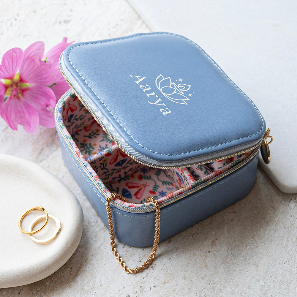 Personalised Diwali Lotus Blue Floral Jewellery Case, The Personal Shop, personalised gifts