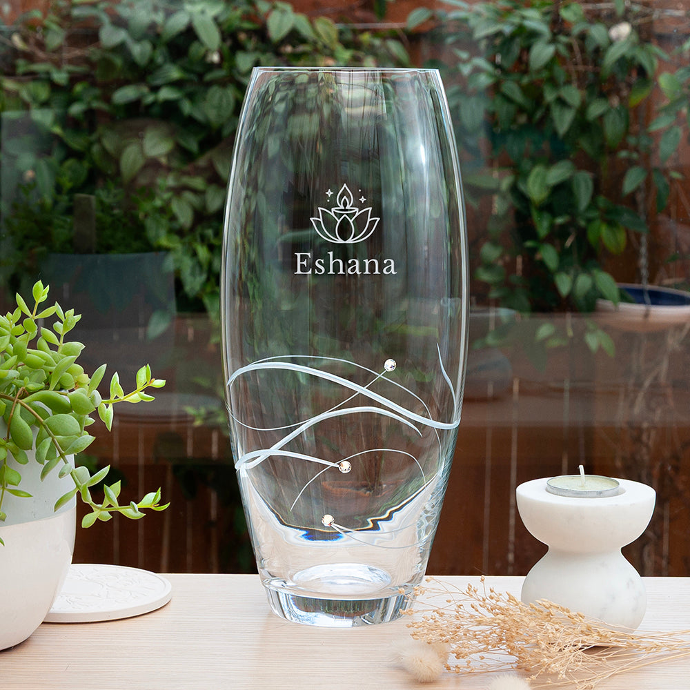 Personalised Diwali Lotus Tapered Barrel Vase with Swarovski Crystals, The Personal Shop, personalised gifts