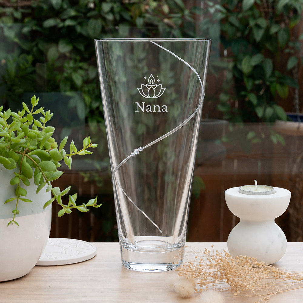 Personalised Diwali Crystal Glass Cone Swirl Vase