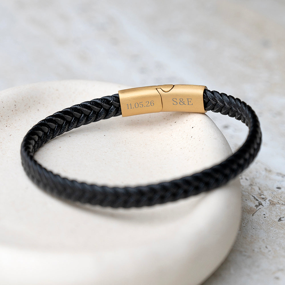 Personalised Secret Message Leather Bracelet with Brushed Clasp