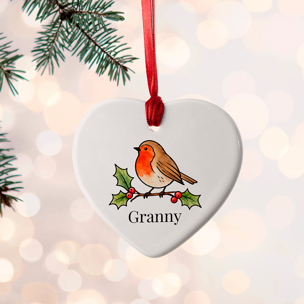 Personalised Robin Heart Christmas Ornament