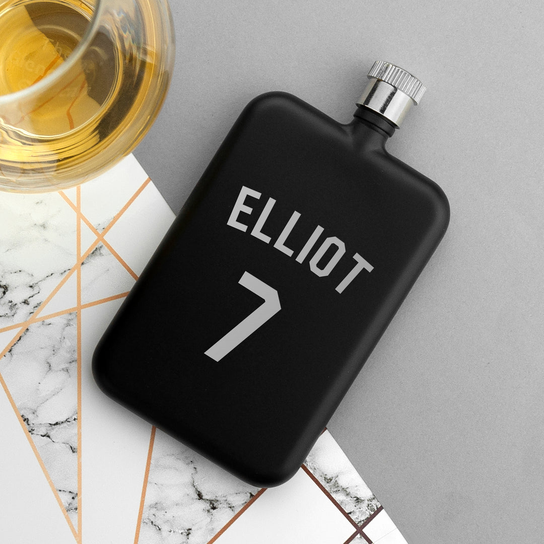 Personalised Black Slimline Football Shirt Hip Flask