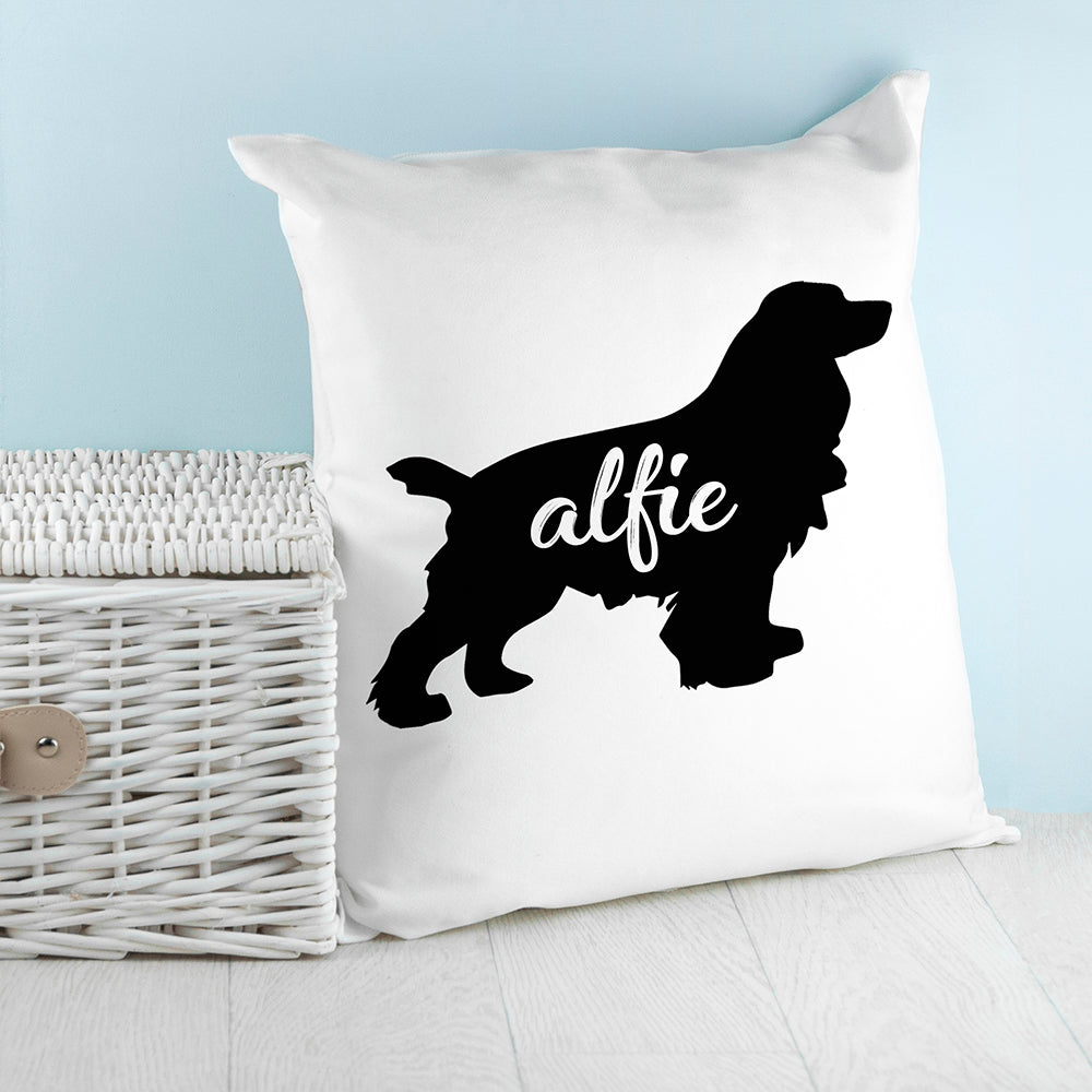 Personalised Cocker Spaniel Silhouette Cushion Cover, The Personal Shop, personalised gifts