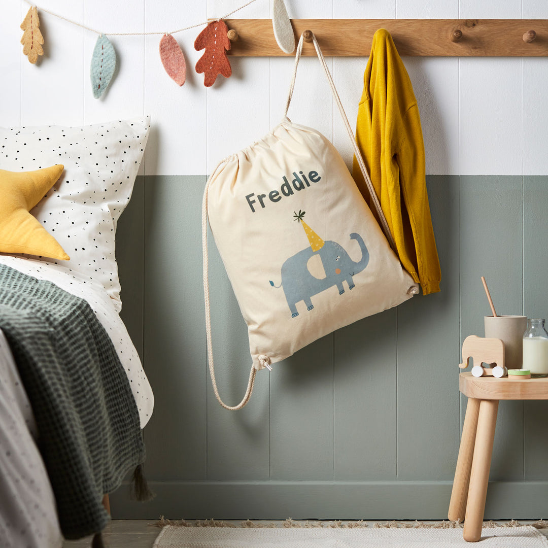 Personalised Elephant Cotton Nursery Bag, The Personal Shop, personalised gifts