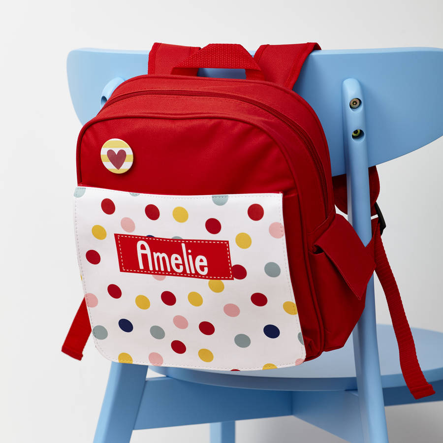 Personalised Girl’s Patterned Red Rucksack, The Personal Shop, personalised gifts
