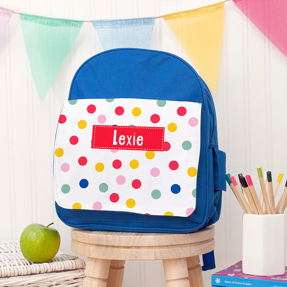 Personalised Patterned Royal Blue Girls' Rucksack, The Personal Shop, personalised gifts