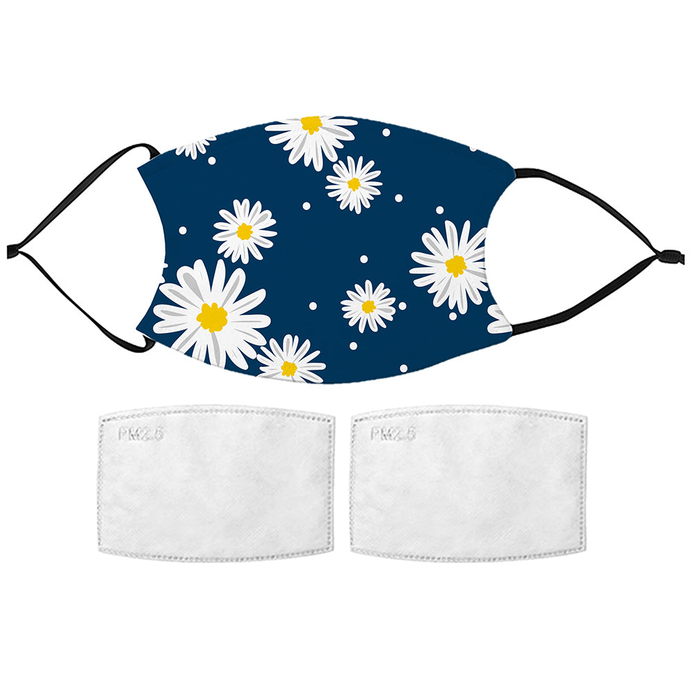 Printed Face Mask with Blue Daisy Pattern