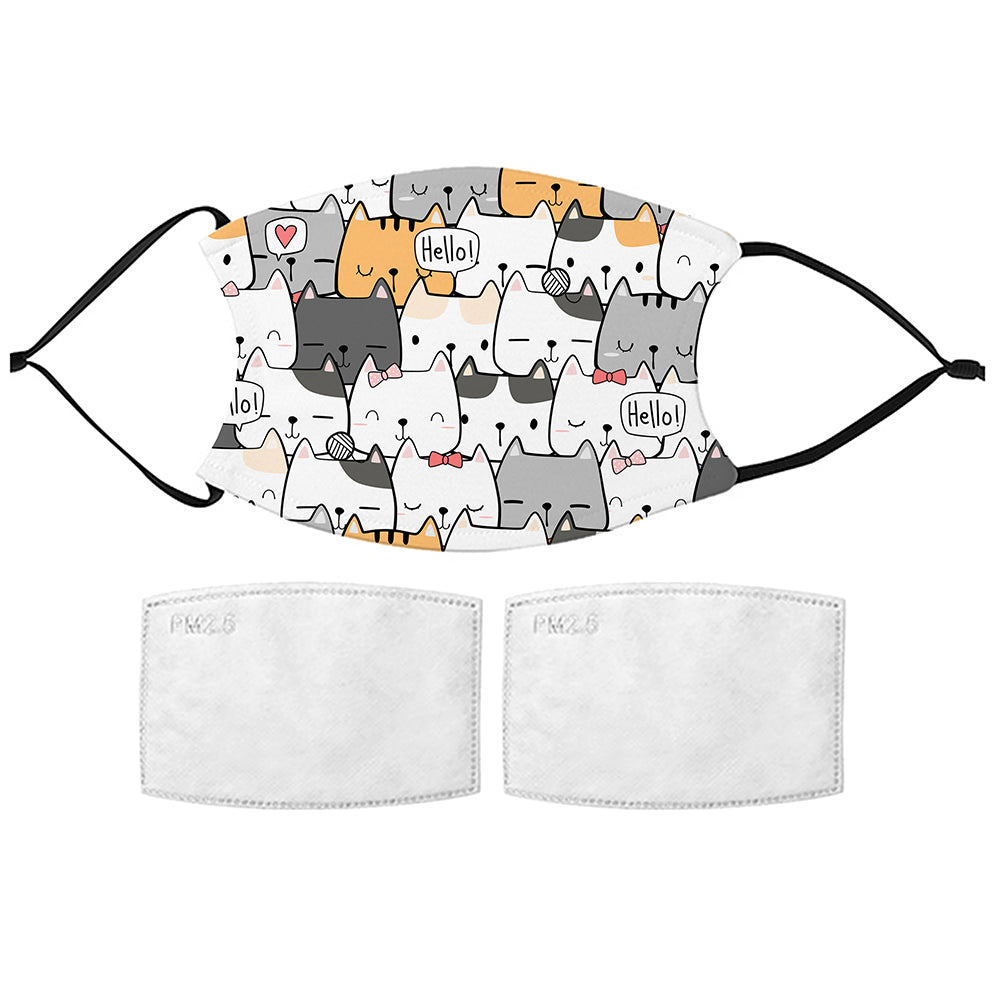 Printed Reusable Face Mask with Filters - Cute Kitties