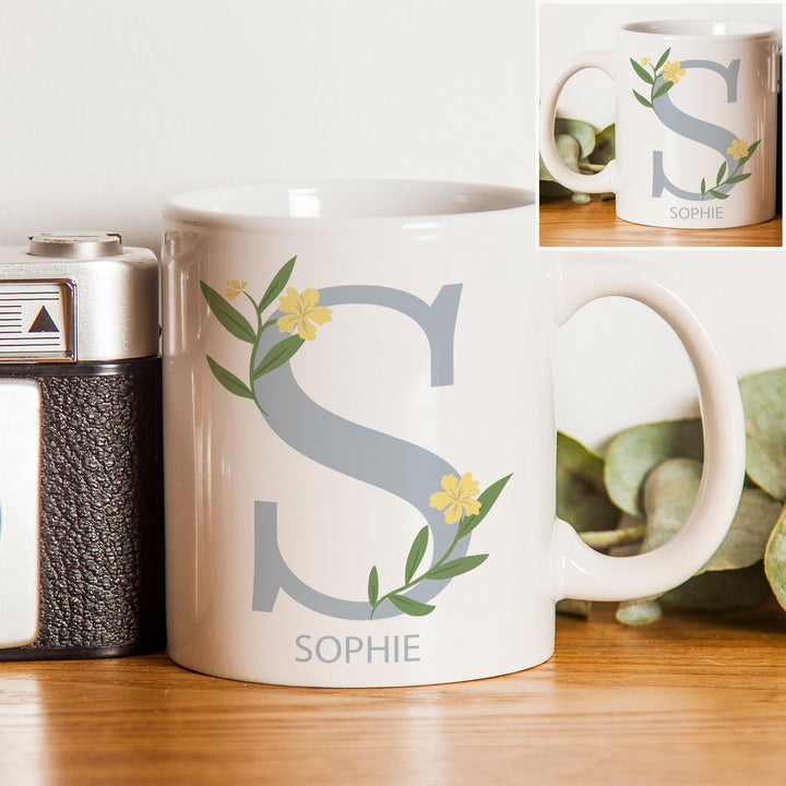 Personalised Floral Initial Mug – alternative view