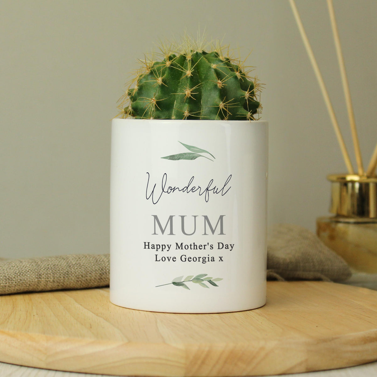 Personalised Free Text Botanical Ceramic Storage Pot – alternative view
