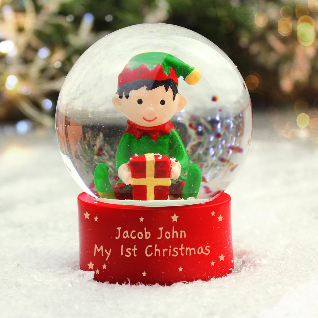 Personalised Message Elf Glitter Snow Globe Tree Decoration – alternative view