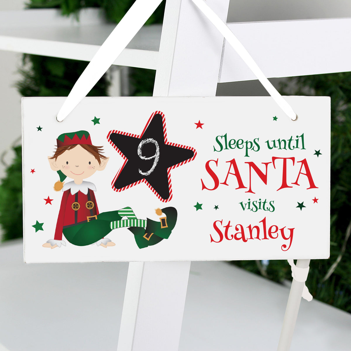 Personalised Elf Christmas Chalk Countdown Wooden Sign, The Personal Shop, personalised gifts