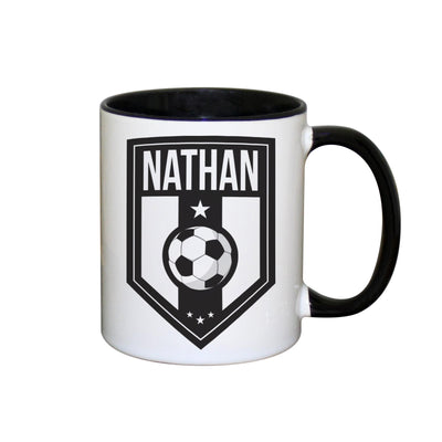 Personalised Football Badge Black Handled Mug