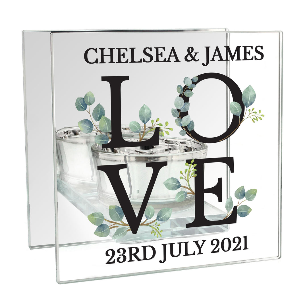 Personalised Botanical Mirrored Glass Tea Light Holder – alternative view