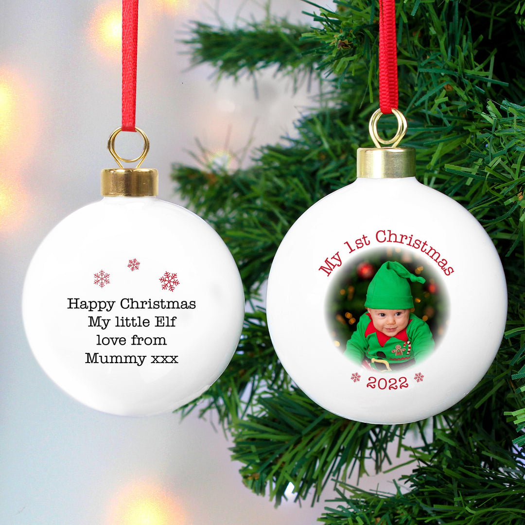 Personalised 1st Christmas Photo Upload Bauble – alternative view