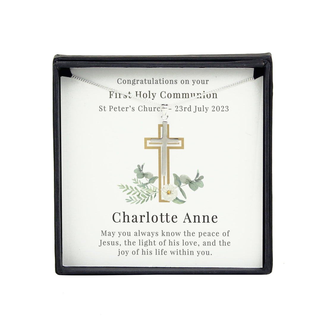 Personalised Floral Sentiment Cross Necklace and Box, The Personal Shop, personalised gifts