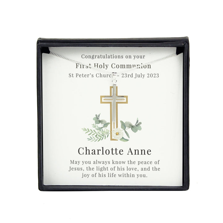 Personalised Floral Sentiment Cross Necklace and Box, The Personal Shop, personalised gifts