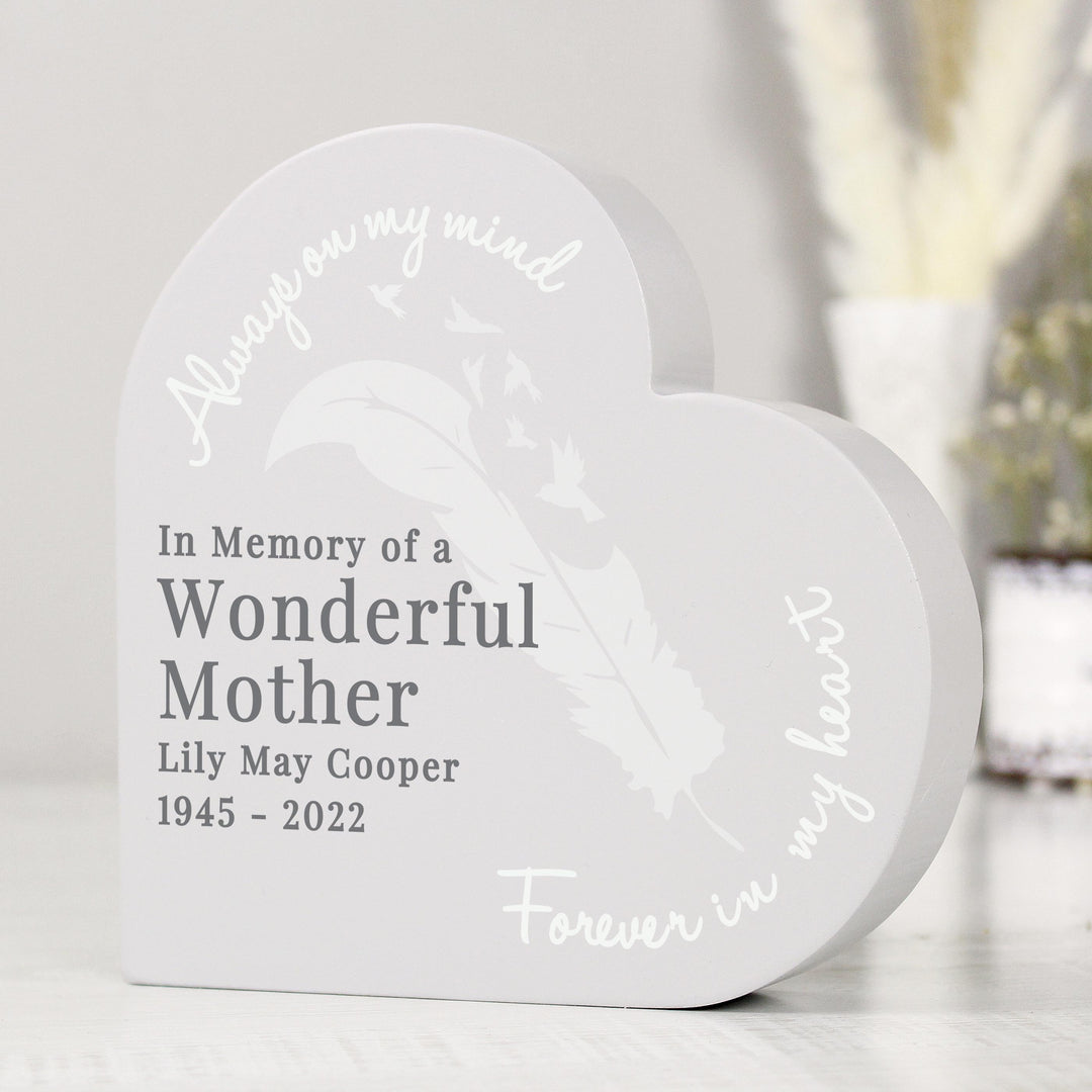 Personalised Feather Memorial Heart Ornament – alternative view