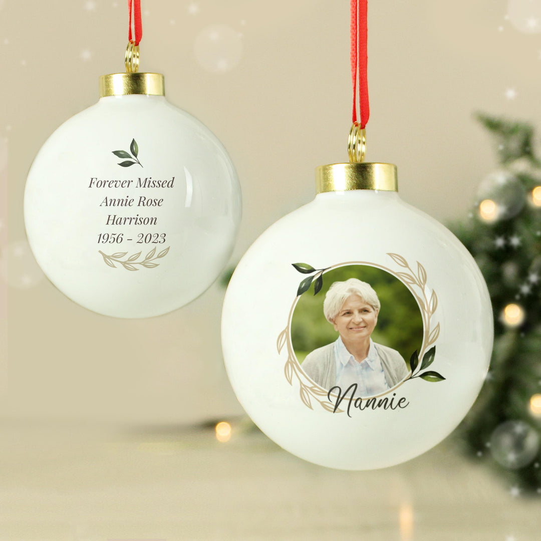 Personalised Photo Upload Memorial Bauble – alternative view