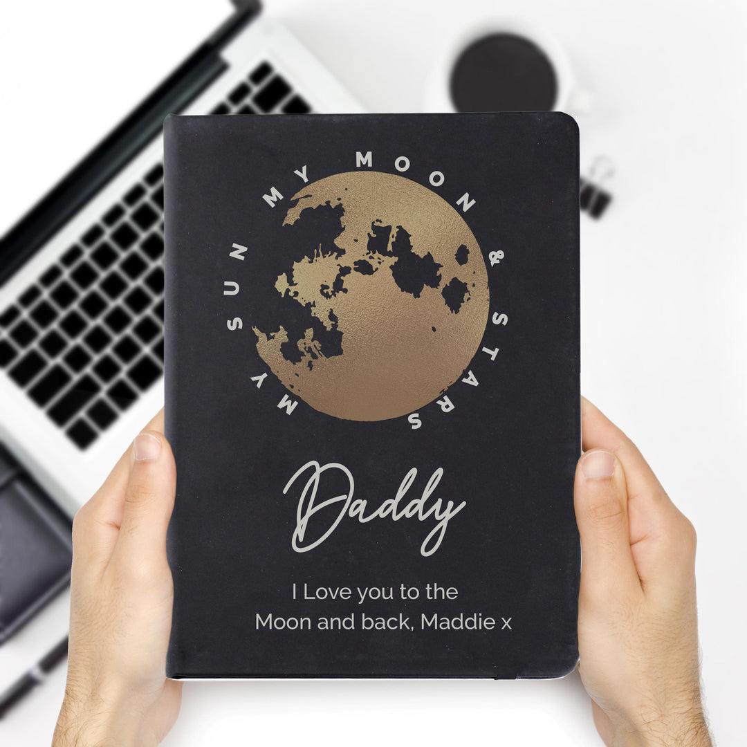 Personalised Moon &amp; Stars Black Hardback Notebook, The Personal Shop, personalised gifts