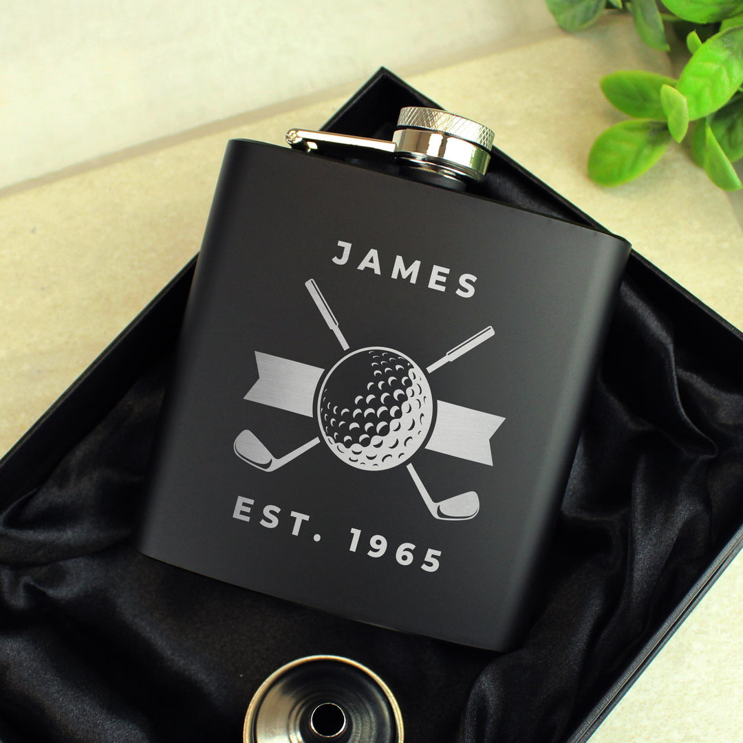 Personalised Golf Black Hip Flask – alternative view