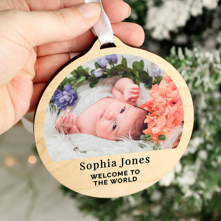 Personalised Photo Upload Round Wooden Decoration – alternative view