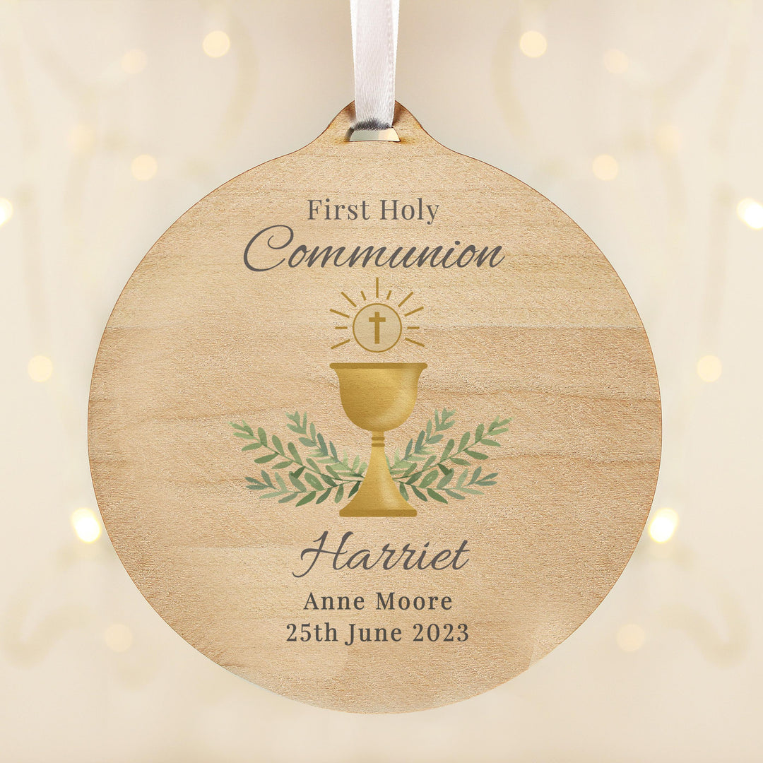 Personalised First Holy Communion Round Wooden Decoration – alternative view