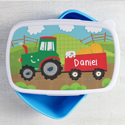 Personalised Tractors Blue Lunch Box